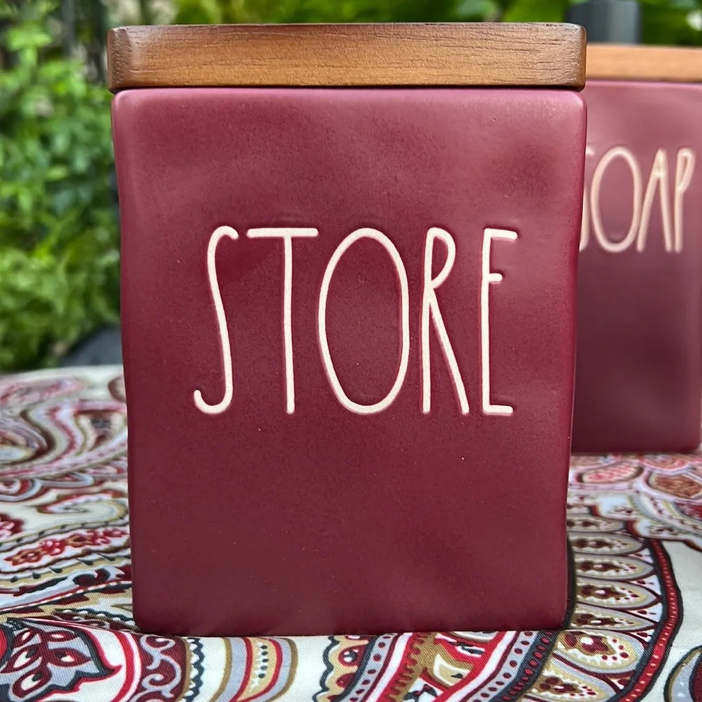 New Rae Dunn Burgundy Bathroom Toiletries 4 Piece Accessories Set